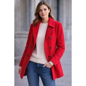 J.Crew Women’s Red Wool Blend Peacoat Size 8 classic preppy